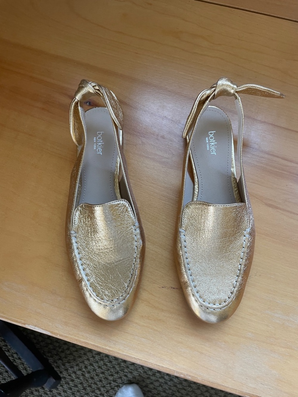 Botkier Metallic Gold Leather Tie-Back Flats